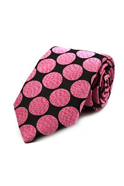 Sade Kravat ربطة عنق منقطة منسوجة خاصة باللون الوردي والأسود 32086 باللون الأحمر