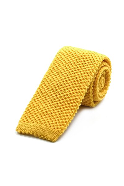 Sade Kravat Sarı Düz Sade İnce Örgü Kravat 32622 Sarı