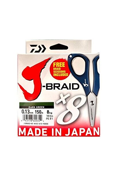 daiwa JBraid 8B Dark Green 150m Rope Fishing Line (Scissors Gift)