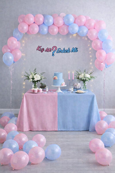 Baloncu Dede Kız mı Erkek mi Baby Shower Cinsiyet Partisi Seti Banner Mavi Pe...