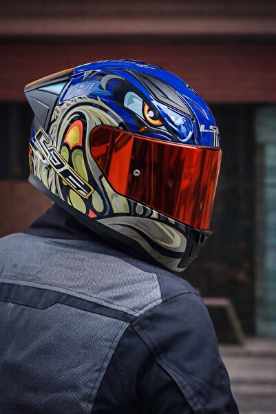 LS2 RAPID 2 SPOX MAVİ-GRİ KASK-KIRMIZI VİZÖR-SPOİLER