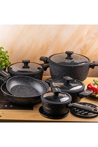 Klausberg Комплект тенджери от лят алуминий с мраморно незалепващо покритие, ...