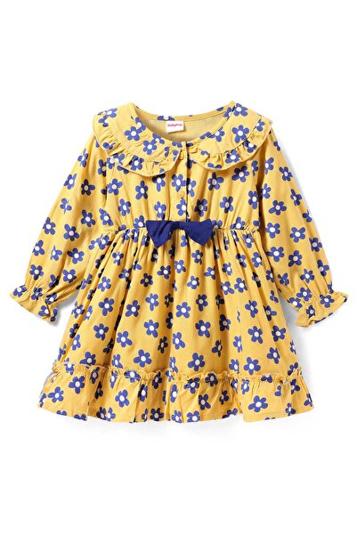 Babyhug Viscose Woven Full Sleeve Floral Dress Peter Pan Collar & Bow Detaili...