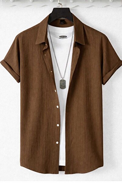 BRLKN Boyfriend Fit Waffle Fabric Alaçatı Style Unisex Wrinkled Short Sleeve ...