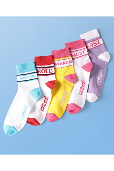 Pine kids Cotton Knit Ankle Length Socks with Text Design (Pack of 5) - Assorted