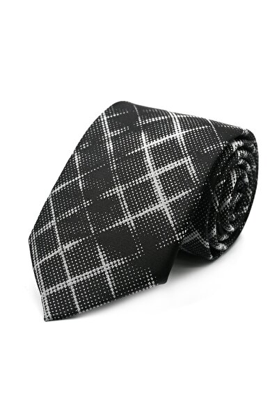 Sade Kravat Smoked Black Gray White Silhouette Plaid Tie 32660 Smoked