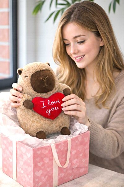tartamel shop Kalpli Capybara Romantik Peluş Sevgiliye En Güzel Hediye