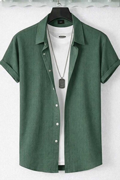 BRLKN Boyfriend Fit Waffle Fabric Alaçatı Style Unisex Wrinkled Short Sleeve ...