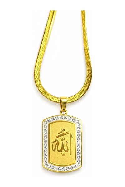 Vipfoni قلادة من الفولاذ الإيطالي مرصعة بحجر الزركون مع نقش الله