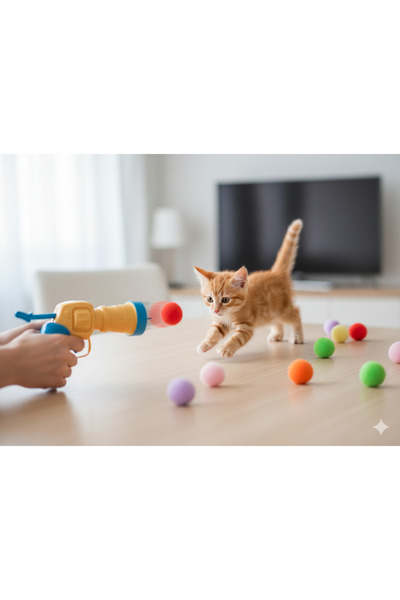 ASLAN PETSHOPS مجموعة مسدسات لعبة رمي كرة القطط التفاعلية - لعبة قطط ملونة ناعمة