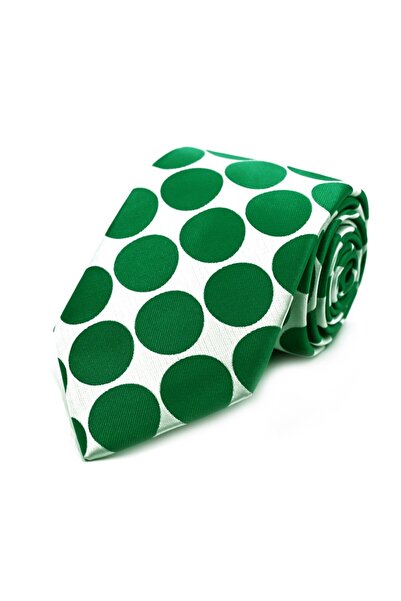 Sade Kravat Off-White Green Special Woven Polka Dot Tie 31536 Green