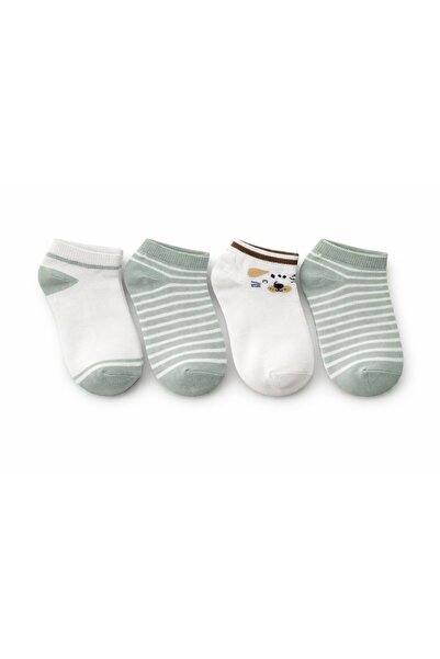 SOLDE SOCKS مجموعة من 4 جوارب قطنية يومية للأطفال - مخططة ومرقعة، عالية الجودة