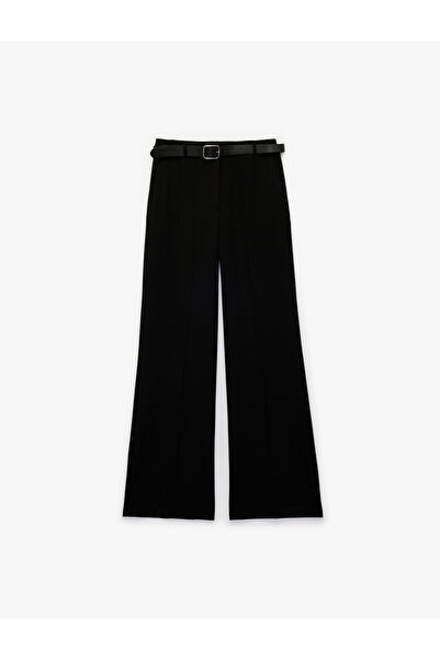 Koton Straight Fit Pocketed Straight Wide Leg Belted Fabric Trousers
