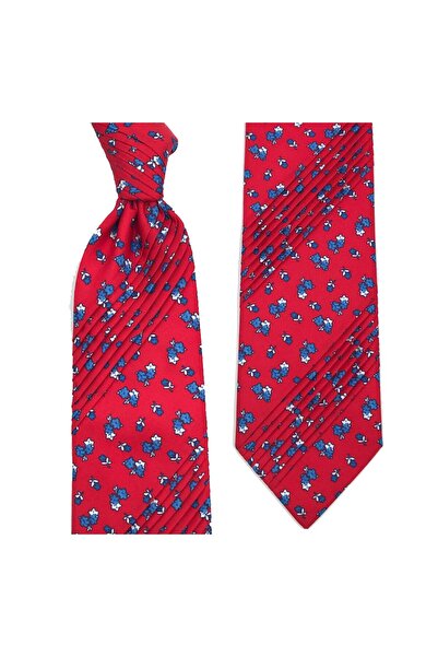 Sade Kravat ربطة عنق حريرية مطوية بنمط زهور باللون الأحمر والأزرق والأبيض 327...