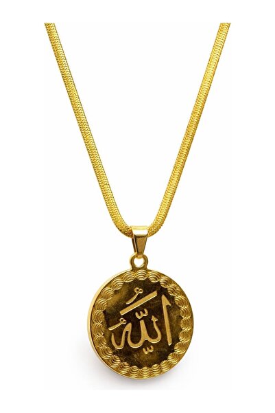 Vipfoni قلادة فولاذية مستديرة مكتوب عليها اسم الله