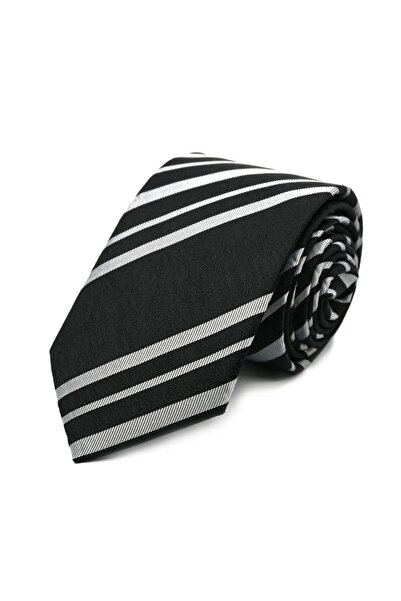 Sade Kravat ربطة عنق مخططة باللون الأسود والأبيض 32794 أسود