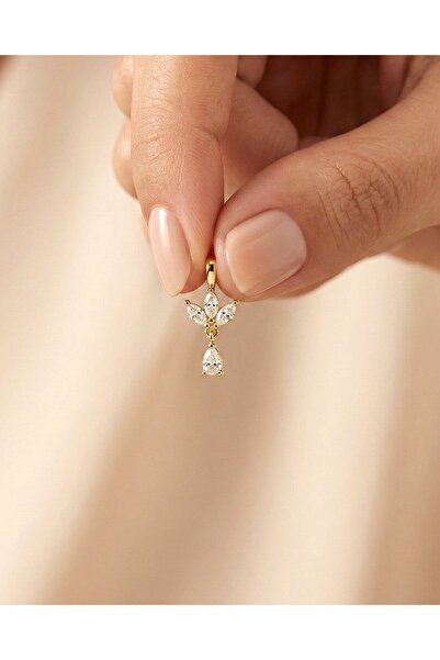 İNDİGO TAKI Damla Sallantılı Minik Üçlü Mekik 14 Ayar Altın Kolye Ucu