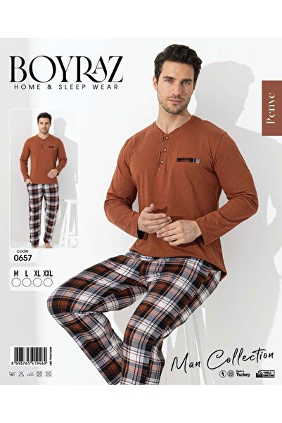 BEYAZTOPTAN Men's Cotton Plaid Buttoned Collar Pajama Set