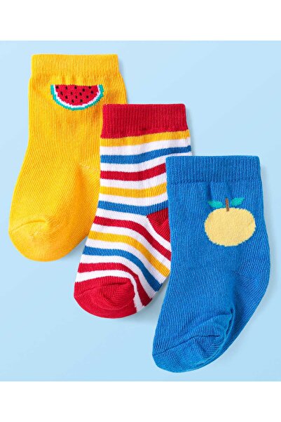 Cute Walk by Babyhug Ankle Length Anti-Bacterial Sock Stripe&Fruit Print Pack...