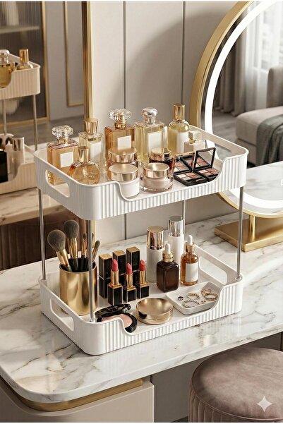 Lilya Home 2 Katlı Çok Amaçlı Makyaj Organizeri - Takı Düzenleyici Banyo Rafı...