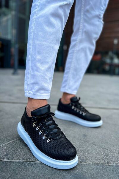 Mhoda Shoes حذاء رياضي رجالي من الجلد برباط يومي من RLX-021 Favo CBT - أسود