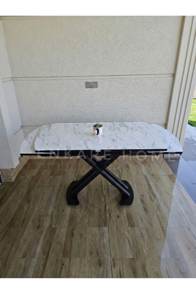 Enkare X Ayaklı Gloss Masa | Çift Kanat Açılır Lak Panel Mdf Masa | Mutfak Ve...