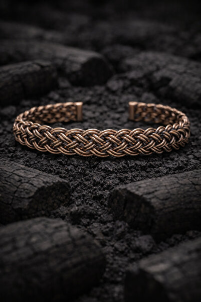 OSMANLI GÜMÜŞ Women's Copper Bracelet - Two Row Braided Thin Model Copper Bra...