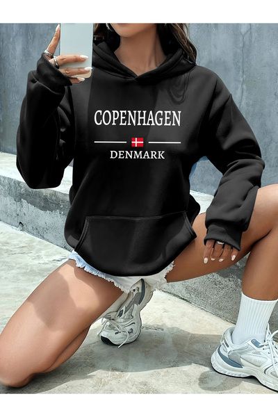 Deocept Unisex Copenhagen Denmark Printed Hooded Comfortable Fit Oversized Cu...