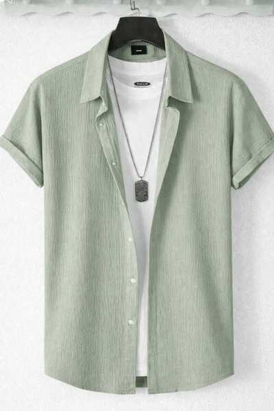 BRLKN Boyfriend Fit Waffle Fabric Alaçatı Style Unisex Wrinkled Short Sleeve ...