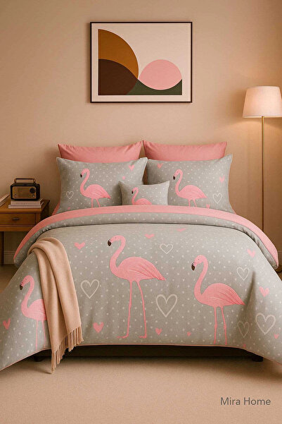 Mira Home Σετ Παπλωματοθήκης Διπλό Βαμβακερό Flamingo Love
