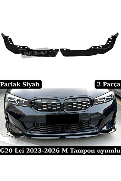 SML Dizayn Bmw G20 Lci Ön Lip Ek 2023-2026 M Tampon Uyumlu Parlak Siyah Plastik