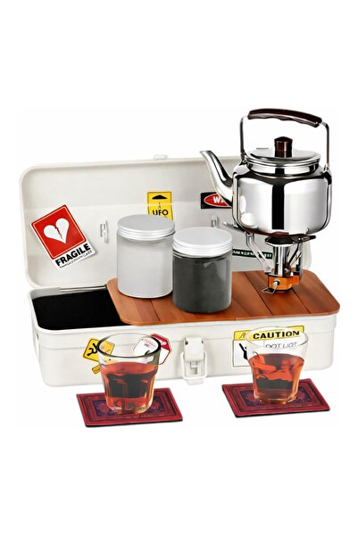 PUKON Portable Camping Tea Set with Metal Storage Box, Kettle, Mini Gas Stove...