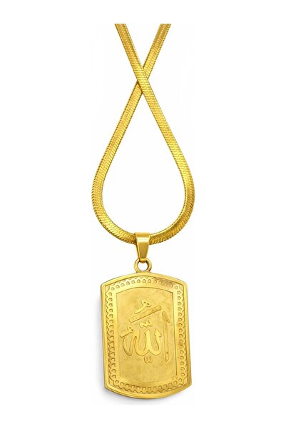 Vipfoni Italian Chain Plate Steel Necklace with Allah Written on It