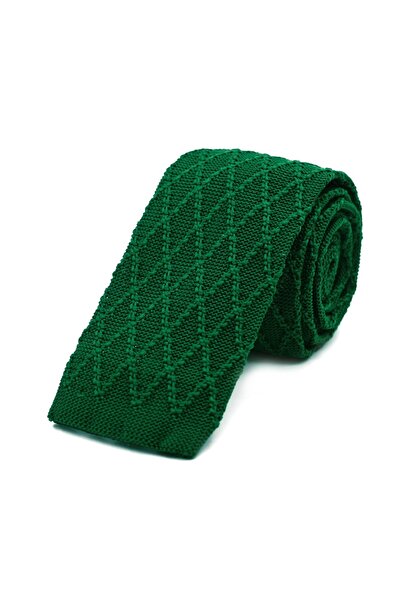 Sade Kravat Emerald Green Diamond Pattern Knitted Tie 31903 Green