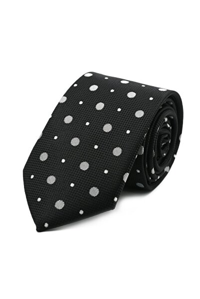 Sade Kravat Siyah Beyaz Küçük Desenli Puantiyelli Kravat 32451 Siyah