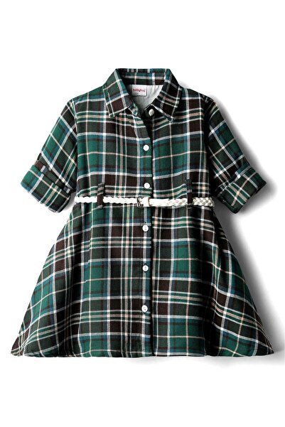 Babyhug Cotton Woven Full Sleeves Shirt Dress With Checks & Belt - Multicolor