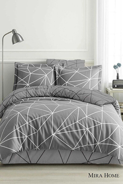 Mira Home Bračni Pamuk u Set posteljine Geo Line Siva