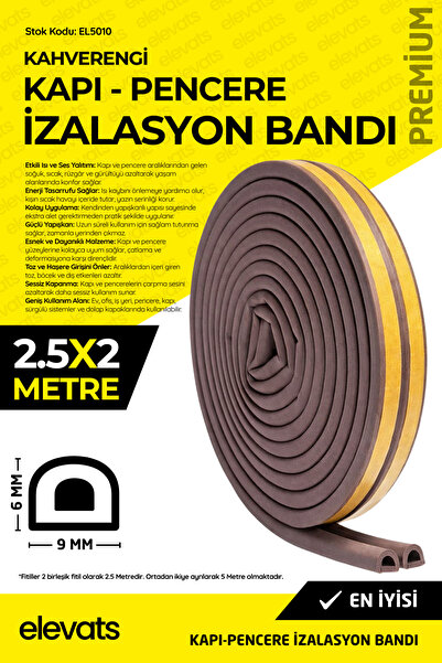 Elevats Premium Kahverengi Kapı Pencere Fitili Yalıtım Bandı | Yapışkanlı Kap...