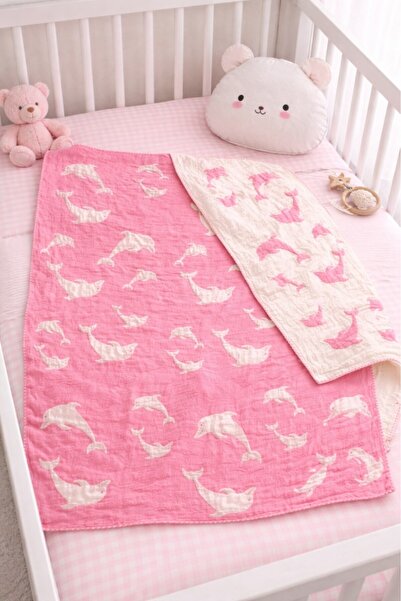 Mulberry Double-Sided Muslin Baby Blanket with Dolphin Pattern, Soft and Brea...