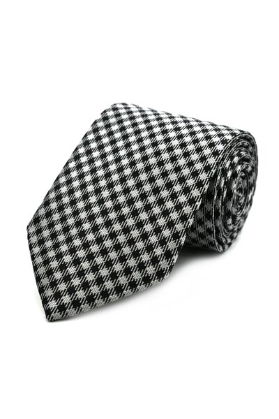 Sade Kravat Siyah Beyaz Küçük Kareli Özel Dokuma Kravat 33250 Siyah