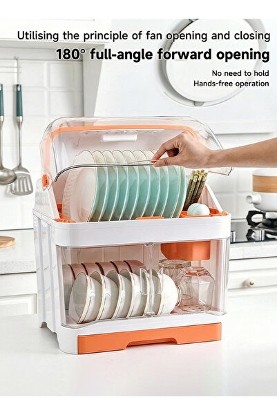 Generic Double-layer kitchen bowl rack with cover for draining and storage - ...