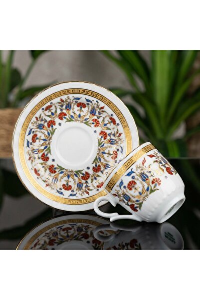 Elta Collection 6-Person Tile Patterned Gold Gilded Turkish Coffee Cup Set | ...