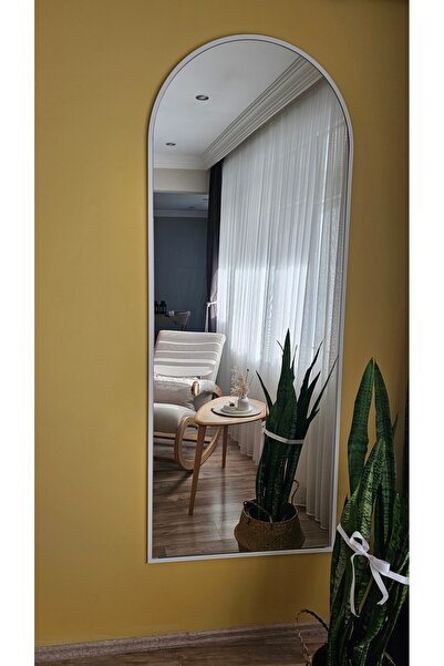 UĞURLU HOME 180x70 cm Beyaz Oval Metal Çerçeveli Duvara Monte Boy Aynası