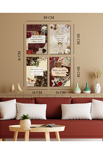 Renkia Studio Kur'an Ayetleri Yazılı 4’lü Poster Seti | 14x20 cm | PVC Kaplam...