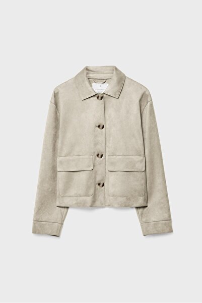 Stradivarius Faux suede jacket with pockets