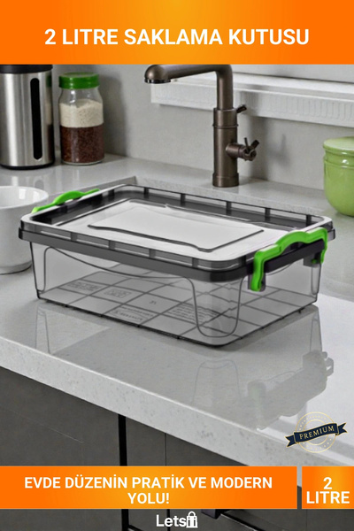 Letsii 2 Liter Shallow Transparent Clip-On Lid Airtight Organizer Storage Box