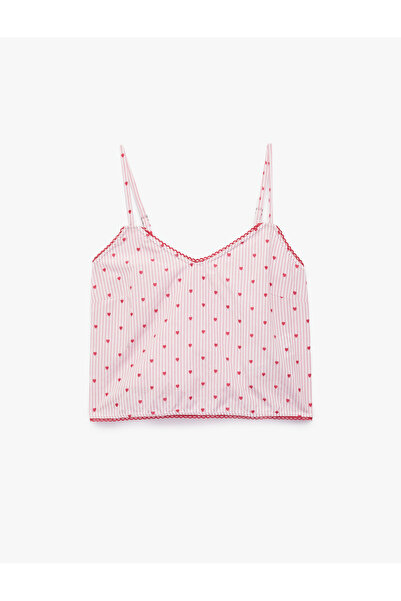 Koton Comfortable Fit Sleeveless V-Neck Heart Poplin Strap Pajama Top