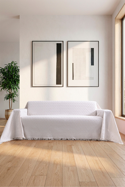 rellhome Cotton Sofa Cover with Fringes | Multi-Purpose Cover | Sofa Shawl | ...