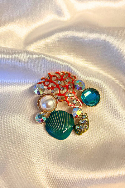 Luxe Loom Zarafetin Işıltısı Deniz Temalı Renkli İncili ve Zirkon Taşlı Şık Broş