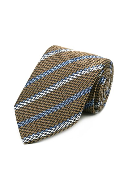 Sade Kravat Milk Coffee Blue White Striped Wool Tie 33254 Milk Coffee